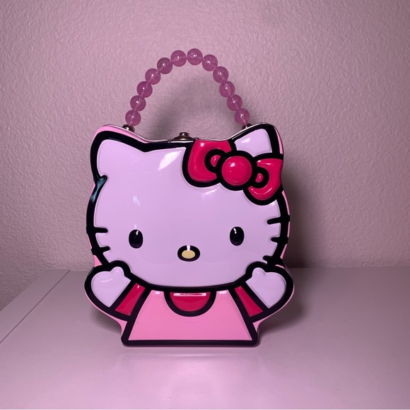 NEW Hello Kitty Tin Lunchbox Metal Box Pink Pearl handle Collectible Box - Picture 11 of 12